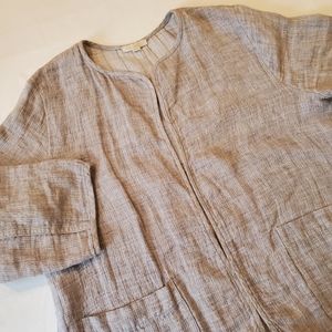 Eileen Fisher Double Face Linen Cotton‎ Check Jacket Open Front Size Medium Gray